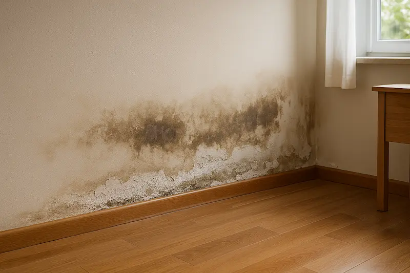 Muro con segni di muffa portati da umidità di risalita